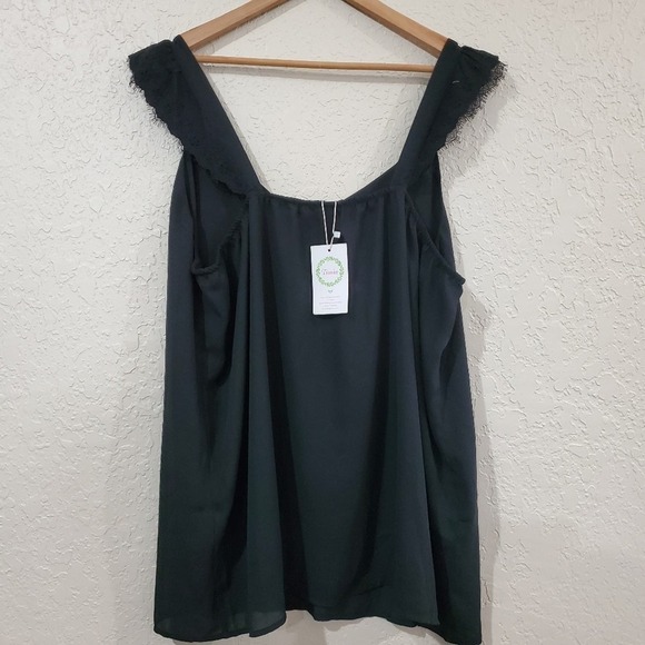 Black Ruffle Blouse Womens Size XXL Sleeveless V-Neck Lace Lightweight - Picture 4 of 10